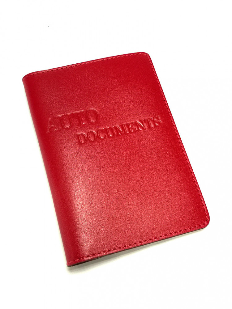 Кожаная обложка на Автодокументы, красная (800004)