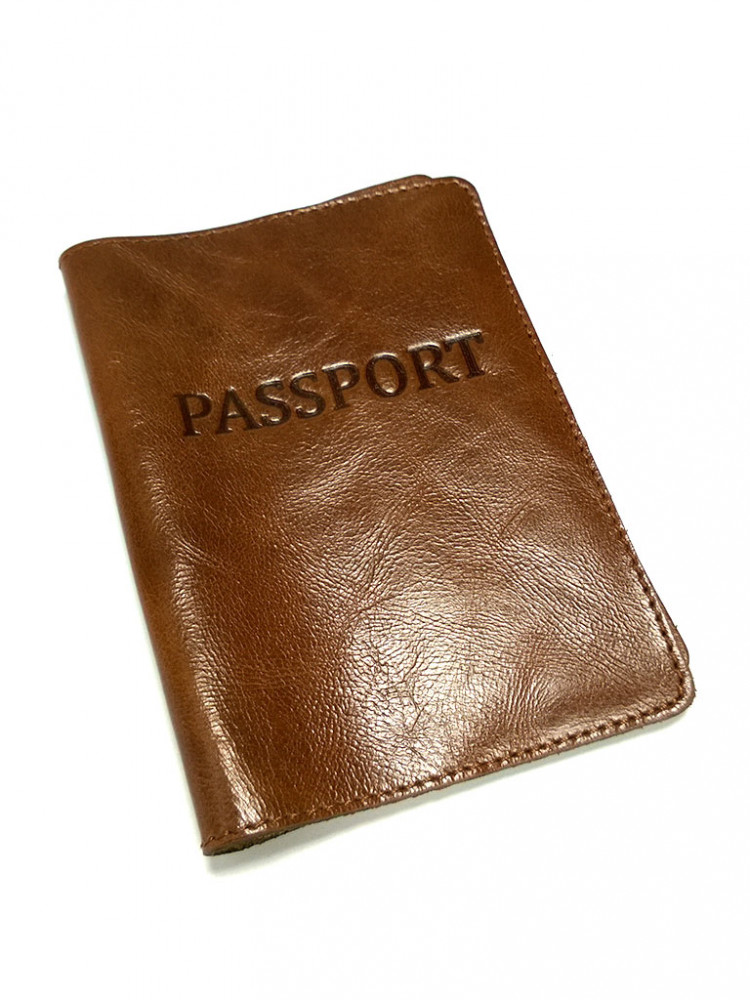 Кожаная обложка на Паспорт, коньяк (700003)