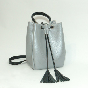Шкіряна сумочка Barcelo 02 big, срібляста з чорним