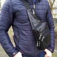 Мужская кожаная тактическая сумка-слинг сумка Daniel 06, черная - Мужская кожаная тактическая сумка-слинг сумка Daniel 06, черная
