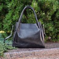 Шкіряна сумка Milano 01, чорна з тисненням під крокодила - Шкіряна сумка Milano 01, чорна з тисненням під крокодила