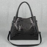 Кожаная сумка Milano 01, черная с тиснением под крокодила - Кожаная сумка Milano 01, черная с тиснением под крокодила