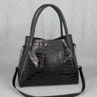 Шкіряна сумка Milano 01, чорна з тисненням під крокодила - Шкіряна сумка Milano 01, чорна з тисненням під крокодила