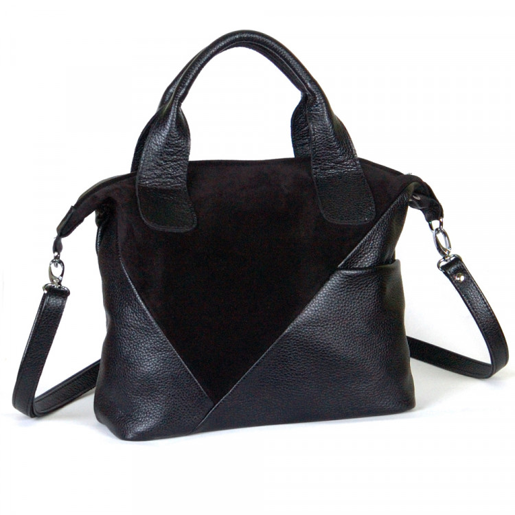 Кожаная сумка Mira 01, черная замша/гладкая