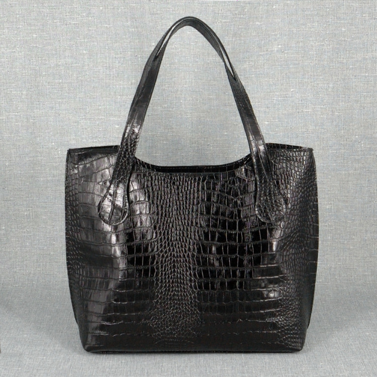 Кожаная сумка Elegant 02, черная с тиснением под крокодила