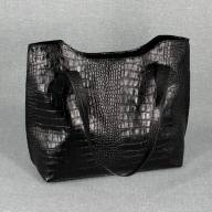 Кожаная сумка Elegant 02, черная с тиснением под крокодила - Кожаная сумка Elegant 02, черная с тиснением под крокодила